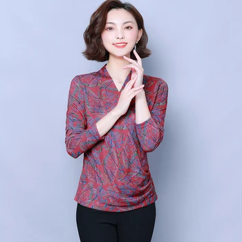 Vytlačené tvaru Blúzky 2021 Jesenné Módne Košele, Ženské kórejský Tričko Dlhý Rukáv Elegantné Ženy Klesnutie Topy Nové Košieľka Femme