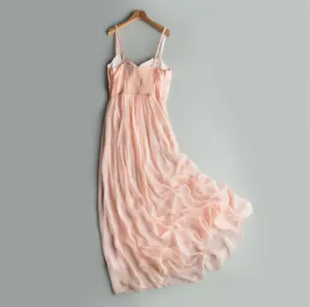 Hodvábne Šaty Žien Elegantné Ružové Plážové šaty, hodváb Módne Dlhé šaty Lady Vysoko Kvalitné Oblečenie Doprava Zadarmo HORÚCE Predaj