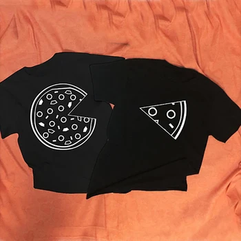 PÁR Oblečenie TRIČKO Tumblr Plus Veľkosť Topy Pizza Milenca GRAFICKÉ Tričko Tee Tričko Femme Black Tričko XS-3XL Valentines Darček
