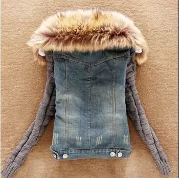 Faux kožené bundy women2019 jeseň nové cowgirl bunda veľké kožušiny golier vlna rukávy denim jacket ženské veľké veľkosť