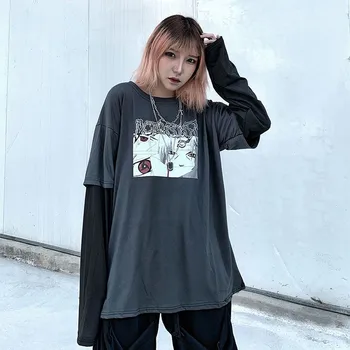 Falošné dva kusy femme t-shirts Harajuku dlhým rukávom tees košele Tlač ženy 2020 letné voľné módne nový pulóver oblečenie