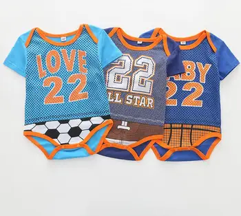 Baby Boy Šport Remienky Číslo 22 Prehrávač Bavlna Jumpsuit Novorodenca Krátky Rukáv Európe Amerických Populárnych Batoľa Futbal Oblečenie