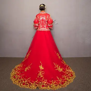 Čínske Svadobné Nevesty Cheongsam Šaty Tradičné Svadobné Hostiny, Kostým Dragon Phoenix Výšivky Qipao