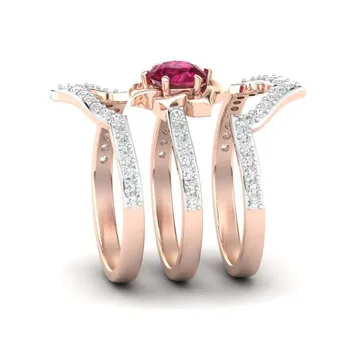 3ks/set Trendy ružové Zlato Farba Kvetu Krúžky, Sada pre Ženy Crystal Zliatiny Módne pečať Šperky na Party Doplnky
