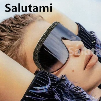 2020 Luxusné Značky Nadrozmerné Jeden Kus Štít Ženy Slnečné Okuliare Big Rám Crystal Lesklé Slnečné Okuliare Žena Retro Odtiene Oculos