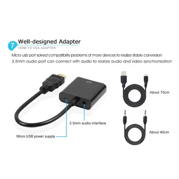 Vysoko Kvalitný HDMI / VGA Adaptér Mužov Famale Converter Adaptér 1080P Digitálneho na Analógový Video a Audio Pre PC, Notebook Tablet