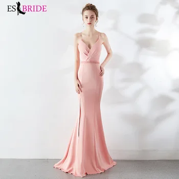 Blush Pink Morská víla Prom Šaty, Sexy tvaru bez Rukávov Satin Black Dlho Party Šaty Vestidos Prom 2019 ES2861