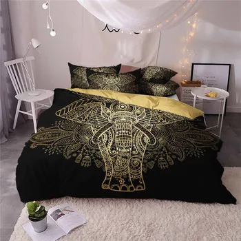 HELENGILI 3D posteľná bielizeň Nastaviť Zlaté Slon Tlač Perinu nastaviť realisticky obliečky s obliečka na vankúš posteľ nastaviť bytového Textilu #TJ-5