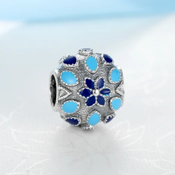 Originálne 925 Sterling Silver Kúzlo Perličiek Katedrála Rose Charms Modré Smalt Kvet Nosenie Náramkov Ženy Diy Šperky