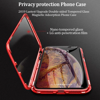 Anti-Peeping Magnetické Telefón Prípade, Ochranné puzdro s dvoch Strán Tvrdené Sklo Obrazovky Chrániť Film Pre iphone XR XS Max 7 8 P