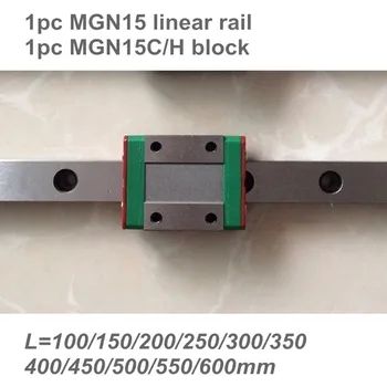 15 mm Lineárny Sprievodca MGN15 100 150 200 250 300 350 400 450 500 550 600 mm lineárny železničnej + MGN15H alebo MGN15C blok 3d tlačiarne CNC