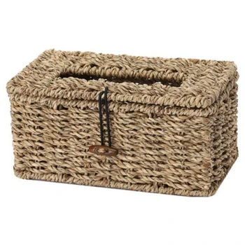 Ručne Tkané Prírodné Rustic Brown Seagrass Tkaniva Box, Obdĺžnikový Úložný Box Drobnosti Úložný Box