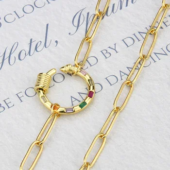 Nový Dizajn Hot Predaj Jednoduché Šperky, Zlato, Meď Multi-farebné Cubic Zirconia Kruhu Náhrdelník Prívesok Pre Ženy Zimný Sveter Dary