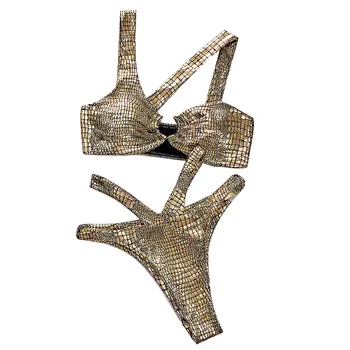 Traje de baño Split duté jeden-ramenný bikini Nylon Materiál Ženy Rameno Duté Von Bikini Push-Up Pad Plavky, Plavky
