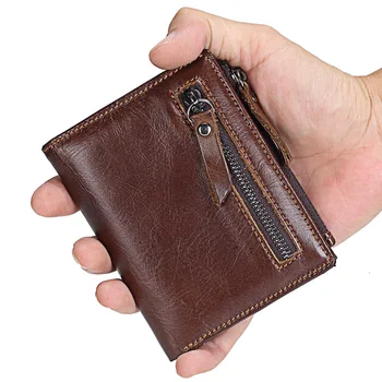 Krátke Peňaženky Človek Hlavu Vrstva pravej Kože Obe na Zips, Malé Zmeny Package Teľa Vertikálne Časti kabelku Európsky štýl dizajnér