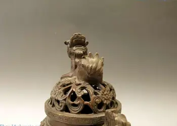 Čína bronz lopatku vyrezávané jemné medi Šesť Foo Psy Leva Kadidlo Horák Socha