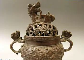 Čína bronz lopatku vyrezávané jemné medi Šesť Foo Psy Leva Kadidlo Horák Socha