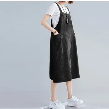 Menčester Ženy Letné Šaty Plus Veľkosť Jar Jeseň Nové Šaty Vintage Čierna bez Rukávov Pocket Vest Šaty Žena vestidos