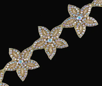 10Yard výrobnú Cenu Gold Star Tvar Korálkové Drahokamu Nášivka Výbava Hot Fix Crystal Reťazca Orezávanie Pre Dievča Svadobné Šaty Krídla