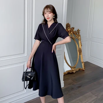 2020 Lete Nové Šaty Žena Bežné Francúzske Retro Hepburn Štýl Tvaru Krátky Rukáv Vysoký Pás Chudnutie Malé Čierne Šaty