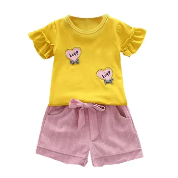 Letné Baby Dievčatá Oblečenie Bežné Svetlice Rukáv Srdce Vzor T-shirt Topy+Šortky, Kostýmy, Dievčatá, Deti Nastaviť Módne Oblečenie