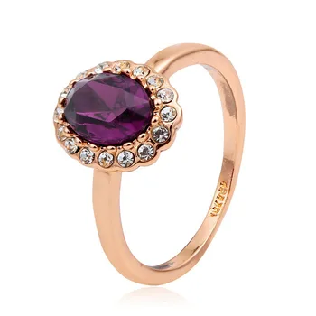 Oválne Fialová Červená Crystal prízvuk Rose Gold Color Svadobné Zásnubné Prstene Pre Ženy Prst Šperky Bague Femme anel anillos aneis