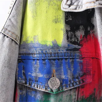 Jeans Bunda Ženy Streetwear Módy Graffiti Maľované Umyté Džínsové Bundy Vrecko Klope Voľné Džínsy Kabát Žena Harajuku Bundy