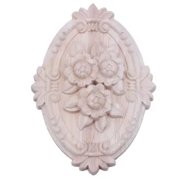 Retro Dreva Ornament Nášivka Rezbárstvo Ornament pre Kabinetu Dvere, Nábytok, Dekorácie(13X9cm)