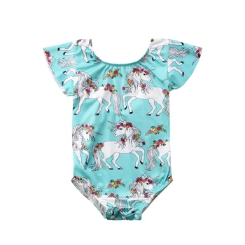 Roztomilý Detský Baby Dievčatá plavky 2019 NOVÉ Dieťa Dievča Bikini Cartoon Remienky Jednorožec Kombinézach Oblečenie Letné plážové oblečenie Oblečenie