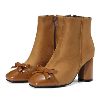 ASUMER NOVÉ 2020 temperament členková topánka pre ženy pevné pu vysoké podpätky, topánky hrubé podpätky štvorcové prst jednoduché bowknot zimné topánky