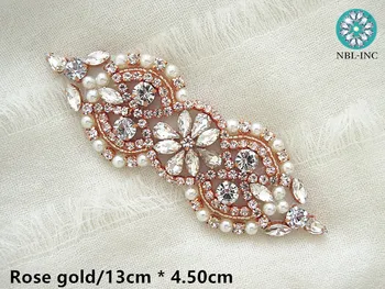 30pcs Kamienkami Appliques Príslušenstvo pre svadobné pás rose gold crystal clear korálky šitie na svadobné krídla WDD0787
