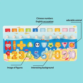 Dieťa Matematika, Hračky pre Deti, Vzdelávacie Drevené Hračky 5 v 1 Rybolov Počítať Čísla Zodpovedajúce Digitálny Tvar Logická Hračka