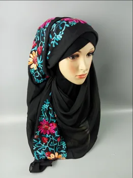 Výšivky kvety bavlna hidžáb žien šatku kvalitný turecký Indonézsky štýl šatku moslimských hidžáb mnohých farbách 180*90