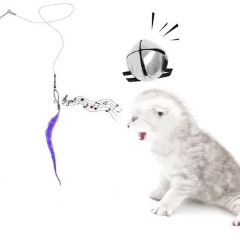 Vtipné Oceľový Drôt Pierko Rod Teaser Bell Pet Dangler Prútik Mačka Chytá Rozšíriteľný Teaser Stick Mačka interaktívne Hračky