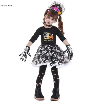 Pettiskirt Dievčatá Kostra Ghost Bábika Cosplay Deti Deti Halloween walking dead Kostýmy Karneval Purim Úlohu hrať party šaty