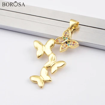 BOROSA Zlatá Farba Motýľ Náhrdelník s Farebné Korálky CZ Micro Spevnené Náhrdelník Prívesok Charms pre Ženy, Darčeky, Šperky WX1581