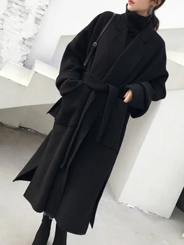 Nový Zimný Kabát Ženy Nadrozmerná Módne Cashmere Vlnené Vrchné Oblečenie Žena Dlho Zahusťovanie Teplé Vlnené Kabát Dámske Výkopu Coats