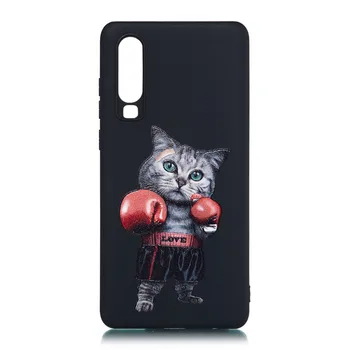 Pre Huawei P30 Prípade Zadný Kryt Mäkké TPU Matné Lakovanie Sova Pierko vzorec Farba psa Boxing Cat Jednoduché medveď