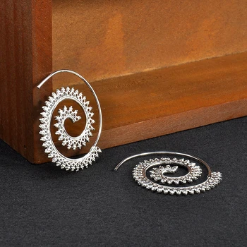 1 Pár Špirála Indickej Etnické Kmeňové Hoop Náušnice Jedinečný Whirlpool Dizajn A Módne Ženy Náušnice, Šperky, Doplnky