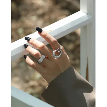 YPAY Originálne 925 Sterling Silver Otvoriť Prstene pre Ženy Kórea INY nepravidelný Konkávne a Konvexné Povrchu Bague Šperky YMR1148