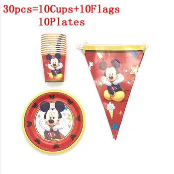30Pcs/60Pcs Jednorazové Papierové Poháre+Dosky+Vlajky Deti Prospech Disney Kreslené Červená Mickey Mouse Narodeninová Párty Pre 10/20 Ľudia Používajú