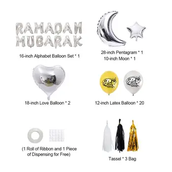 Eid Mubarak Balóny Nastaviť Fólie Lesk Zlata Eid Al-Fitr Ramadánu Dekorácie Latexové Balóny Set Home Party Visí Ozdoby