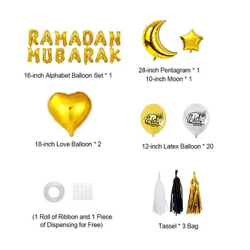 Eid Mubarak Balóny Nastaviť Fólie Lesk Zlata Eid Al-Fitr Ramadánu Dekorácie Latexové Balóny Set Home Party Visí Ozdoby