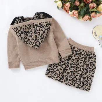 2 ks Jeseň Zima Strana Deti Oblečenie Baby Girl Fashion Leopard s Kapucňou Sveter Tutu Sukne Oblečenie Batoľa Dievča Oblečenie Set sa