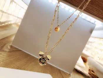 Disney karikatúry clavicle reťazca titánové ocele dvojvrstvový disk Mickey sveter reťazca náhrdelník rose zlaté šperky