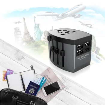 Na celom svete Cestovať All-in-one Univerzálny Napájací Prevodník s 3 USB + 1 Typ-C Ľahko Konvertuje Všetky AC zástrčka EU/UK/US/AU