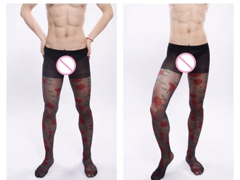 2017 doprava Zadarmo Sexy ponožky mužov ultra-tenké pančuchy, pančuchové nohavice pánske špirála kvetinový vzor, ponožky mužov ponožky