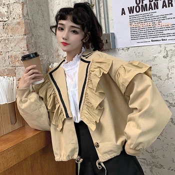 2020 Jeseň Zima Nové Voľné Prehrabať Kabát Mladé Dievča Študent farbou vrchné oblečenie Bežné Harajuku Klope Náradie Bunda kórejského