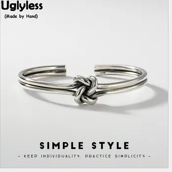 Uglyless Reálne Pevné 925 Sterling Thai Striebro Uzlov Prívesky pre Ženy Módne Jednoduché, Jemné Šperky vyrábané Ručne Viazaný Otvoriť Bangles