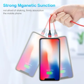LED Magnetické Kábel Pre IPhone Micro USB Typu C Telefónny Kábel pre iPhone 11 X 8 7 6 Xiao 1m 3A Rýchlo Telefón Nabíjať Magnet Nabíjačky